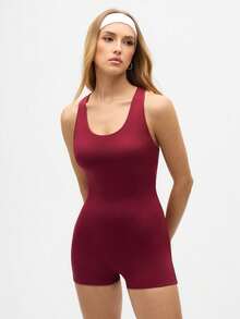 Eassivo Women's Sleeveless One Piece Yoga Romper,Burgundy Cut Out Back Athletic Workout Playsuit, Stretch Fitness Gym Bodysuit, Activewear For Women