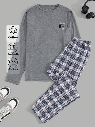 EURMUSE Herrset med bokstavstryck, långärmad t-shirt och byxor