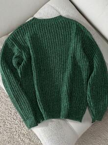 Manfinity Hypemode Men's Solid Color Minimalist Crew Neck Long Sleeve Sweater, Casual Everyday Wear - Green - View 2