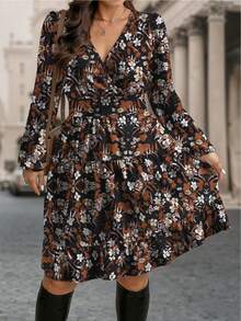 EMERY ROSE Plus Size Women's Fashion Casual V-Neck Printed Dress - Multicolor - View 1