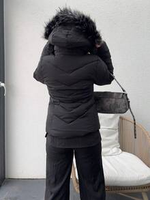 Jeta Ari Áo khoác trùm đầu có mũ trùm đầu màu trơn cổ khóa kéo dài tay dành cho nữ, mùa đông - màu đen - Xem 2