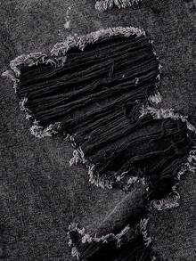 SHEIN MOD 女式大码宽松破洞喇叭牛仔裤，蓝色 - 灰色 - 查看 4