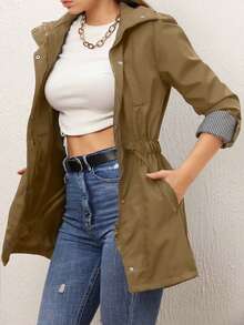 EURMUSE 休闲抽绳腰带外套，通勤百搭，秋季必备 - 米色 - 查看 3