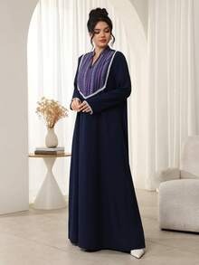 Al Najma Women's Retro Geometric Floral Print Dress, Suitable For Daily Wear And Holiday Parties, Vintage Arabic Style