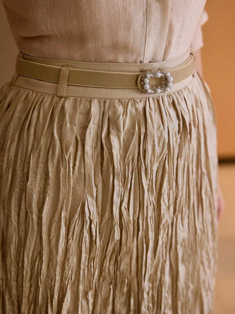 JUPE PLISSÉE ÉVASÉE POUR FEMMES, JUPE AMPLE À TAILLE HAUTE AVEC BRILLANCE PERLÉE DE LUXE, CONVIENT POUR TOUTES LES SAISONS