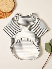 PETSIN 1 件宠物猫狗通用圆领长袖经典条纹针织黑杏色弹力舒适基础时尚帅气狗狗 T 恤 - 彩色 - 查看 12