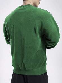 Manfinity Sport Corelite Men's Casual Warm Fleece Sweatshirt, Autumn/Winter Sweatshirts Green Long Sleeve Top - Army Green - View 2