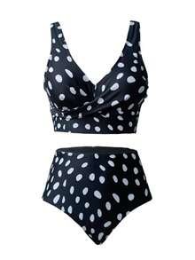 Swim Oasis Bộ 3 váy ngủ hở ngực họa tiết chấm bi đen trắng gợi cảm dành cho nữ, trang phục thường ngày đi nghỉ, xuân/hè - Đen và trắng - Xem 3
