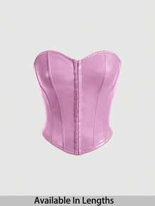 SHEIN Tall CURVE 加大码纯色前中心纽扣装饰 PU 皮革黑色抹胸