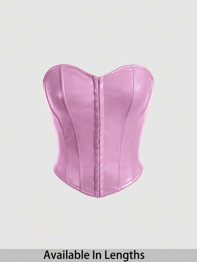 SHEIN Tall CURVE Plusstorlek Enfärgad mitt fram Knappdekoration PU-läder Svart Tube Top