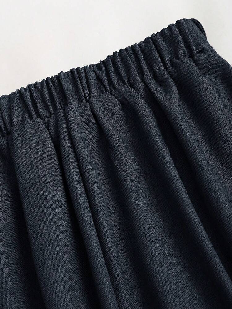 Sweetra 秋冬季优雅暖棕色百褶A字裙，修身剪裁，腰带点缀，独特设计感女裙 - 藏蓝色 - 查看 3