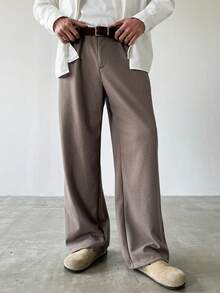 Manfinity Homme 男士休闲热销直筒裤 INS风 毛呢面料 日常搭配 送男朋友/老公必备礼物 男士休闲装 Y2K - 咖啡棕 - 查看 5