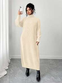 SHEIN Tall CURVE فستان كنزة صوفية بياقة عالية وأكمام راجلان للمقاسات الكبيرة