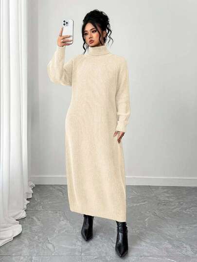 SHEIN Tall CURVE Plus Size Casual Turtleneck Raglan Sleeve Sweater Dress