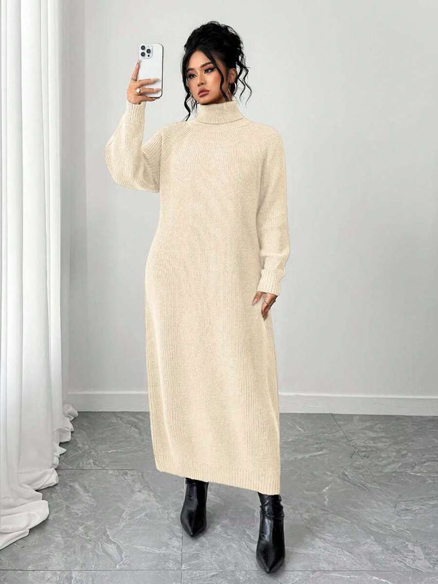 SHEIN Tall CURVE فستان كنزة صوفية بياقة عالية وأكمام راجلان للمقاسات الكبيرة