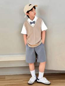 SHEIN Tween Boy Casual 2 In 1 Gentleman Suit Set - Grey - View 1