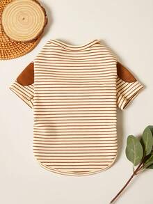 PETSIN 1 件宠物猫狗通用圆领长袖经典条纹针织黑杏色弹力舒适基础时尚帅气狗狗 T 恤 - 彩色 - 查看 17