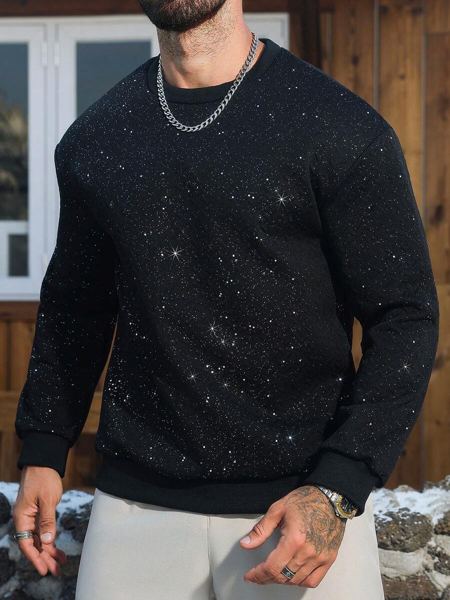 Manfinity CasualCool 男士纯色圆领卫衣 - 黑色 - 查看 1