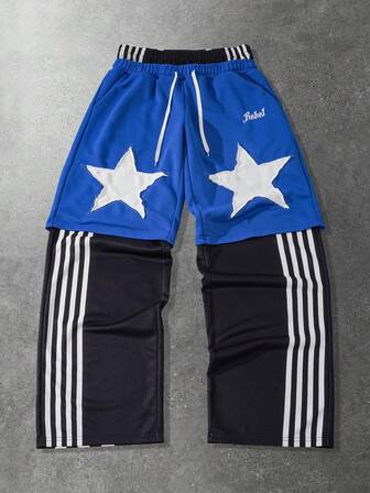 Street Life Pantalones de chándal casuales de corte recto y cintura elástica con contraste de color para hombre