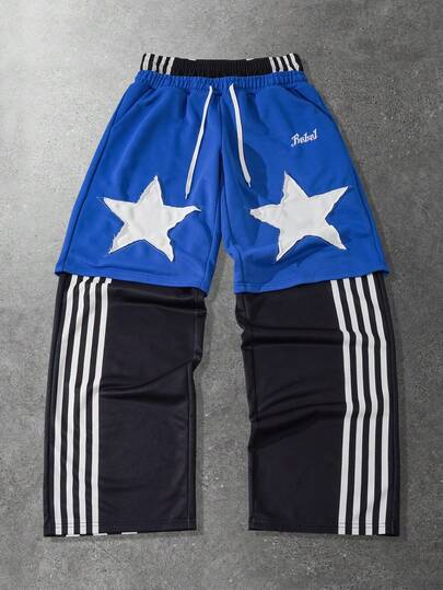 Street Life Pantalones de chándal casuales de corte recto y cintura elástica con contraste de color para hombre