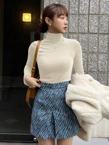 DAZY Women's Tight Fitted Thermal Lined Turtleneck T-Shirt