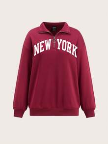 Attitoon Áo nỉ cổ cao rộng rãi, tối giản, họa tiết chữ "New York" dành cho nữ, phù hợp cho mùa thu/đông, cổ điển, học sinh, đa năng, gợi cảm, dễ thương, Y2K, cô gái dừa, phong cách Boho, Hippie, lễ hội âm nhạc - Màu đỏ tím - Xem 3