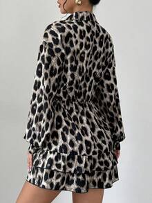 Elenzga Váy dài tay họa tiết da báo đơn giản, sang trọng dành cho nữ - Màu Xám nhạt - Xem 2