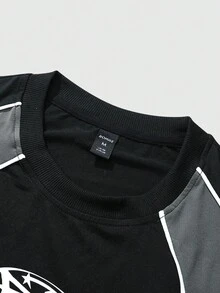 ROMWE MEN Casual Áo thun thể thao nam cổ tròn tay ngắn in họa tiết hình học - màu đen - Xem 6