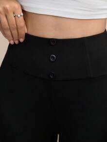 Modelyn Quần legging cạp cao màu trơn thoải mái thường ngày dành cho nữ - màu đen - Xem 8