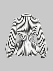 SHEIN Clasi 两件套加大码女式时尚束腰上衣和纯色半裙，优雅风格，适合春秋季穿着 - 黑與白 - 查看 4