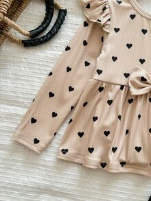 LMoss Kids 2件套女童针织爱心图案休闲T恤和打底裤套装 - 彩色 - 查看 5