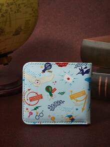 HARRY POTTER X SHEIN Blue Cute Four House Pattern Square Small Wallet