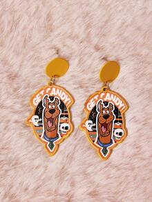 SCOOBY-DOO X SHEIN 1 Pair Fashionable Women's Popular Cartoon Element Zinc Alloy Earrings - ginger - View 1