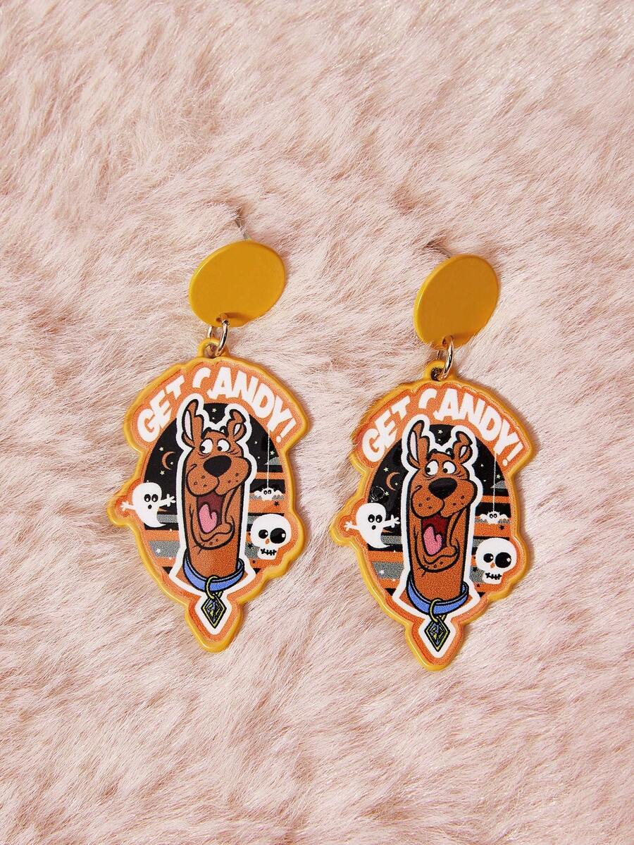SCOOBY-DOO X SHEIN 1 Pair Fashionable Women's Popular Cartoon Element Zinc Alloy Earrings - ginger - View 1