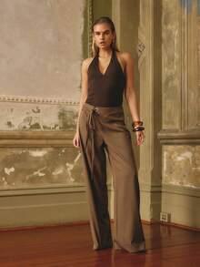 Aralina Women's Elegant Low Waist Eyelet Straight Leg Pants Perfect For Christmas Party New Years And Thanksgiving - Army Green - View 3