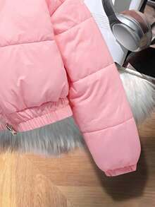 SHEIN Sparklyn Tween Girl Zip-Up Collar Casual Winter Jacket - Baby Pink - View 3