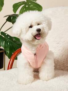 PETSIN 1pc Pet Cat And Dog Universal Pink Cute, Fashionable, Comfortable, Warm, High Collar, Sleeveless, Drip Rope, Dog Cotton Jacket, Down Jacket - Pink - View 5