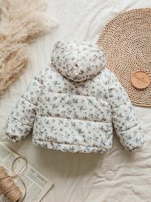 SHEIN Vintaside Kids 1件女童冬季拉链长袖数码印花羽绒服，适合户外旅行，提供充足的保暖保护，时尚实用，让小朋友在冬季探险中既温暖又时尚。 - 彩色 - 查看 2