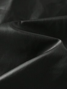 SHEIN PETITE CURVE 大码女式弹力PU皮裙，Elenzga优雅通勤款，配腰带，适合秋冬季节，适合派对、约会、通勤等场合，娇小款 - 黑色 - 查看 5
