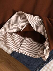 Teen Girl Casual Pullover Sweatshirt, Versatile For School & Commute, 2 In 1 Sweatshirt With Shirt Collar, Numeric & Letter, Leopard Print Pattern, Loose Fit - Brown - View 8