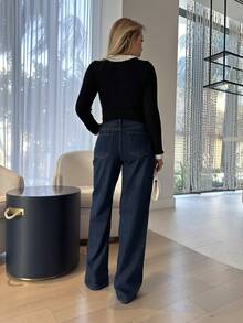 Cioccolato Quần Jeans Denim Ống Rộng Túi Dáng Rộng Thường Ngày Đa Năng Cho Nữ - Rửa tối - Xem 2