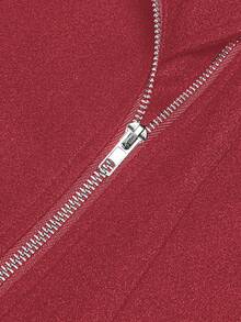 EMERY ROSE Áo khoác ngoài họa tiết rồng và phượng trang trí khóa kéo cỡ lớn cho nữ, thời trang, cổ điển, thanh lịch, đa năng - Đỏ - Xem 6