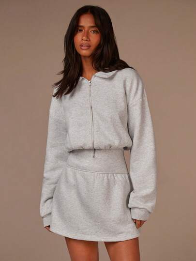 Athîral 女士休闲束腰拉链半开襟卫衣连衣裙，秋季