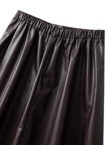 GlowEve CURVE Plus Size Women Elegant PU Long Skirt - Brown - View 5
