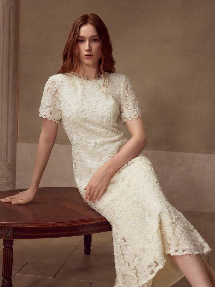 ELEGANT SEQUIN MERMAID HEM FITTED DRESS