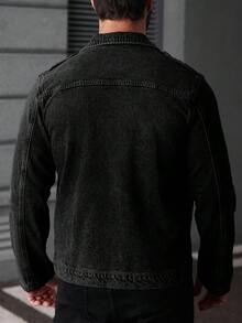 Manfinity Roughcore Men's Medium Blue Mature Street Style Denim Long Sleeve Jacket With Collar And Zipper - Black - View 2