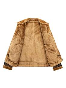 Manfinity Homme Men's Long Sleeve Fluffy Collar Zip-Up Casual Jacket, Autumn/Winter, Men Brown Jacket, Men Winter Jacket, Men Casual Jacket, Men Outerwear - Brown - View 8