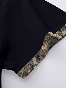 Franclia Camiseta de mujer de cuello redondo con estampado de lazo y bloques de color, casual de verano - Negro - Ver 4
