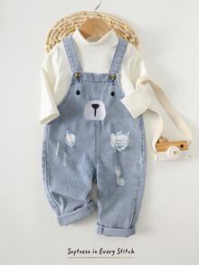 Cozy Pixies Baby Boy Cartoon Bear Pattern Bib & Pants Set, Versatile & Comfortable - Blue - View 8