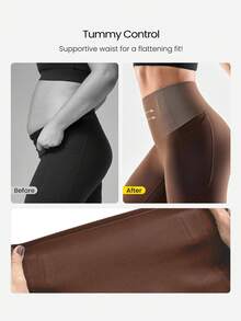 GLOWMODE Legging de sport CoreHold FeatherFit™-Sculpt 24'' à baleines, maintien du ventre, sans couture avant, coupe ajustée antidérapante, avec poches latérales, pour entraînement et salle de sport, printemps - Cannelleinspiration - Voir 6